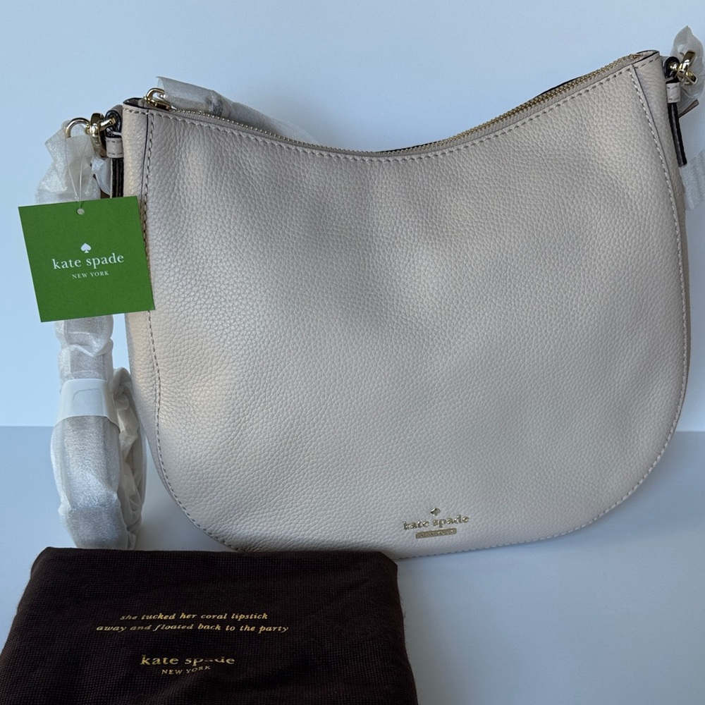 Kate Spade Jackson Street Mylie Hobo Crossbody Bag Cream Pebbled Leather - Picture 12 of 16